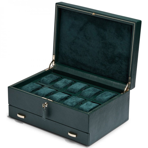 WOLF British Racing 10 Piece Watch Box With Storage - Green