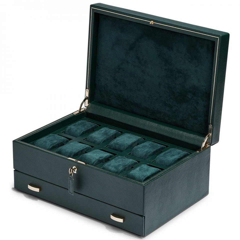 WOLF British Racing 10 Piece Watch Box With Storage - Green