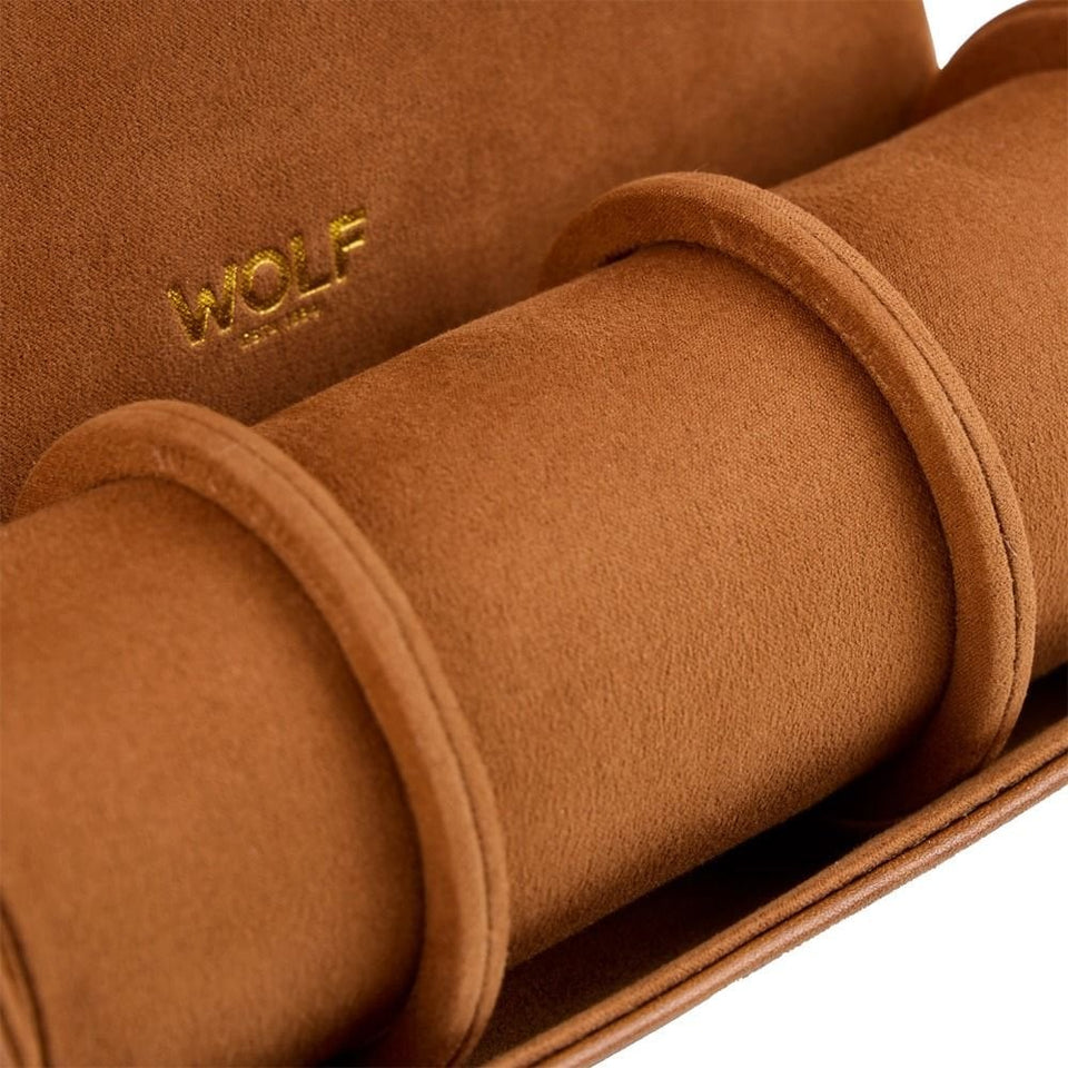 WOLF Brogue Burnished Brown Triple Watch Roll