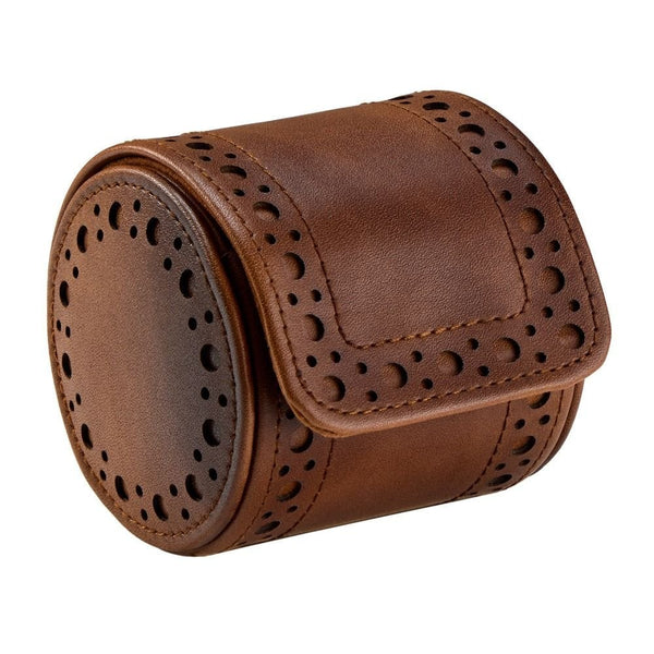 WOLF Brogue Burnished Brown Single Watch Roll
