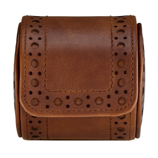 WOLF Brogue Burnished Brown Single Watch Roll