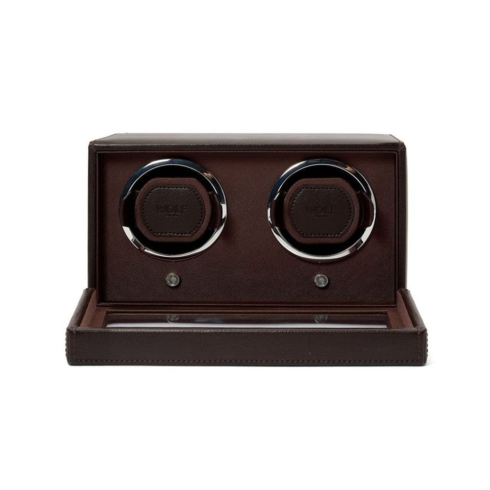 WOLF Brown Double Cub Watch Winder With Cover