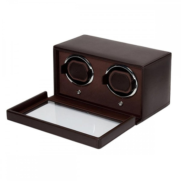 WOLF Brown Double Cub Watch Winder With Cover