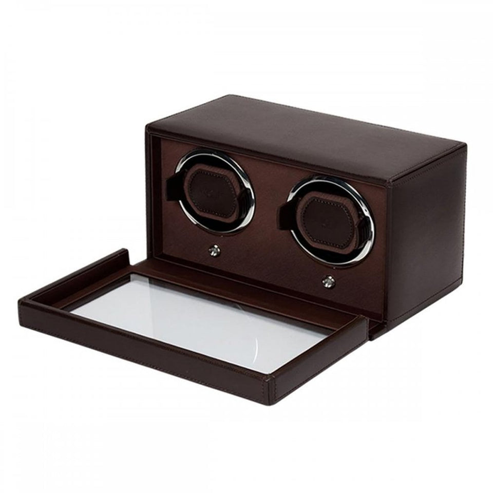 WOLF Brown Double Cub Watch Winder With Cover