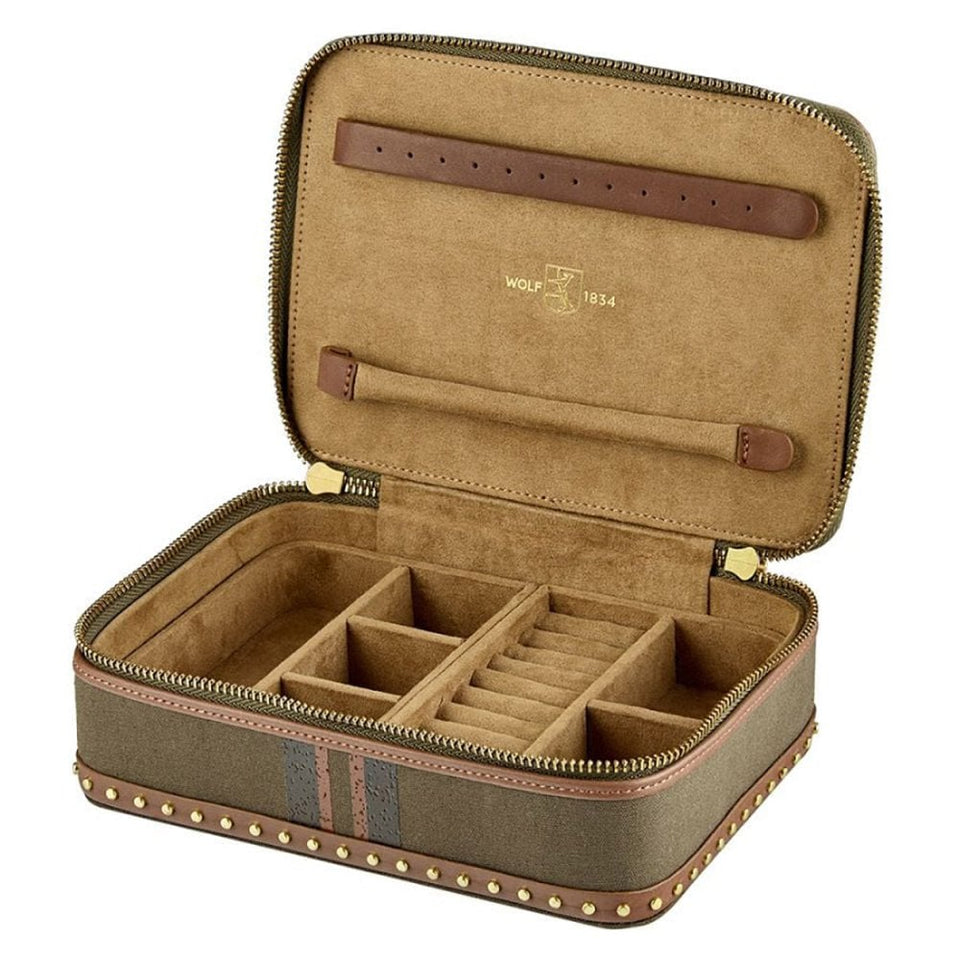 WOLF Ida Khaki Travel Zip Jewellery Case