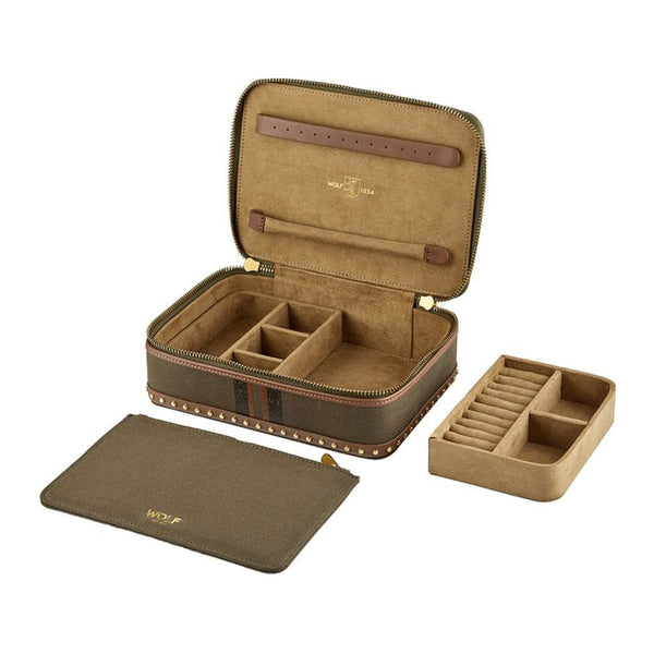 WOLF Ida Khaki Travel Zip Jewellery Case
