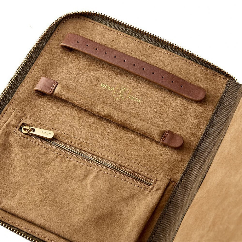 WOLF Ida Khaki Travel Zip Jewellery Portfolio