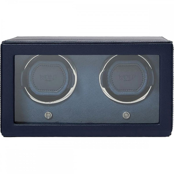 WOLF Navy Double Cub Watch Winder With Cover