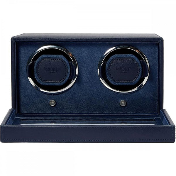 WOLF Navy Double Cub Watch Winder With Cover
