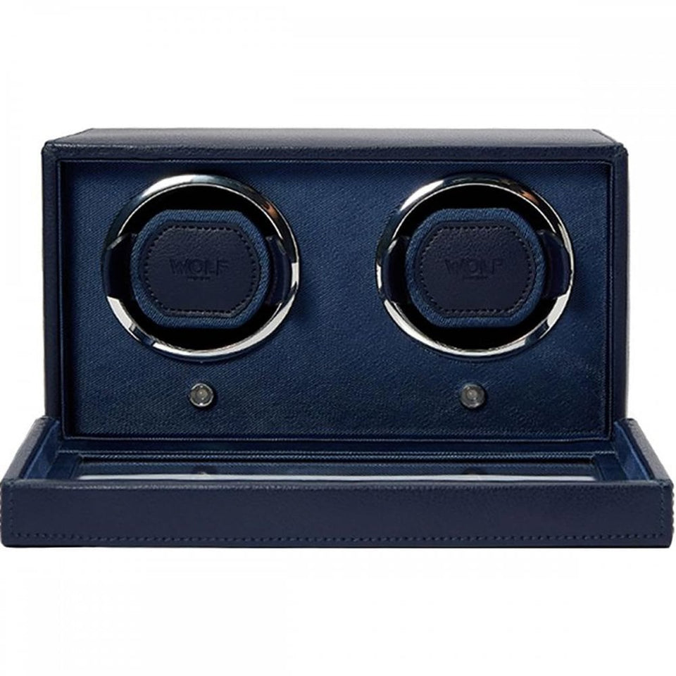 WOLF Navy Double Cub Watch Winder With Cover