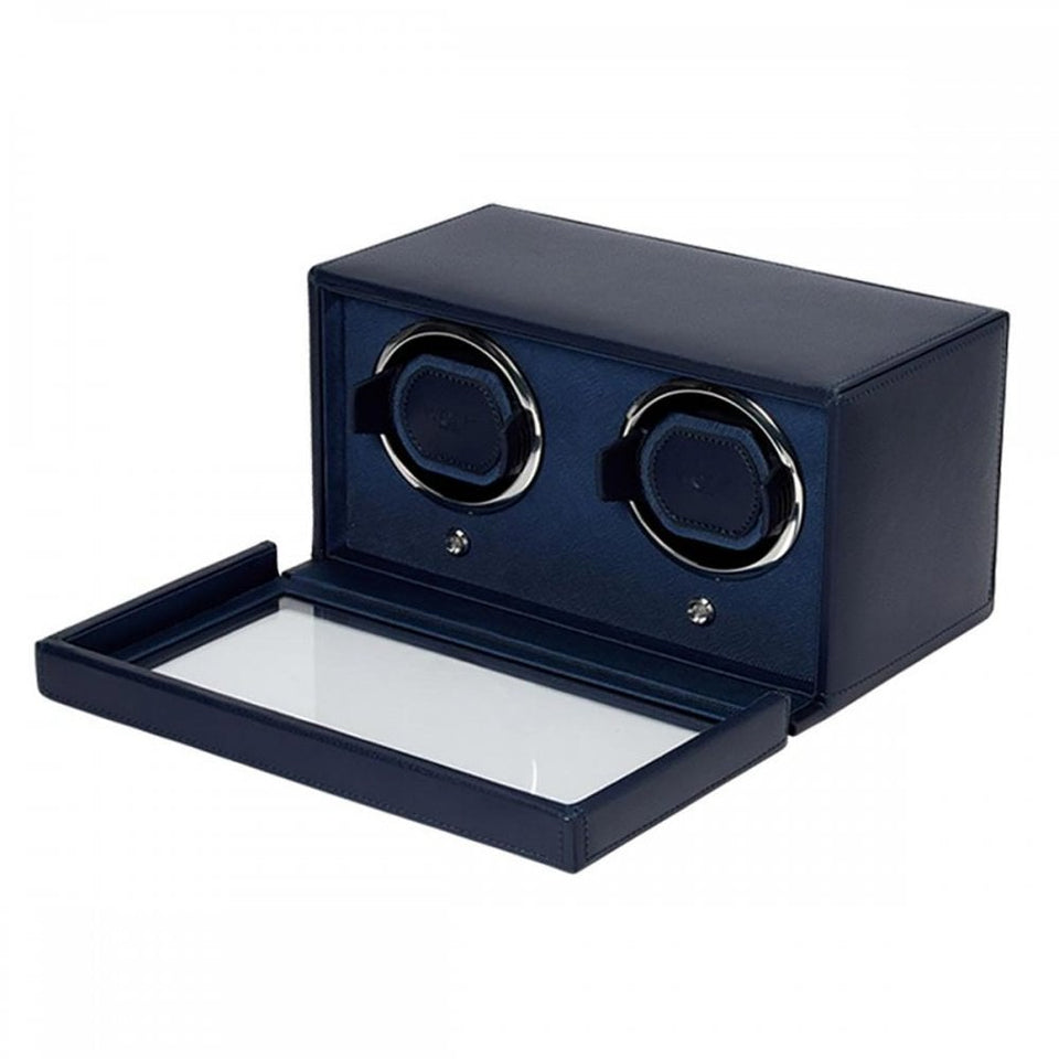 WOLF Navy Double Cub Watch Winder With Cover