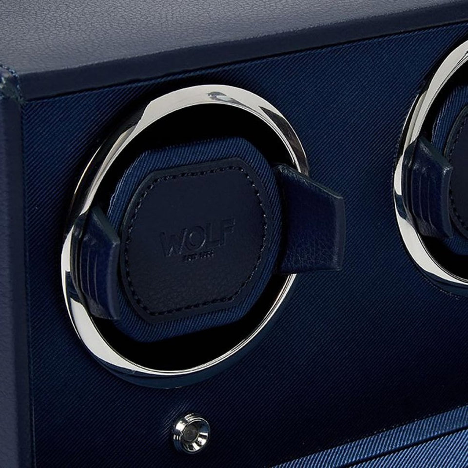 WOLF Navy Double Cub Watch Winder With Cover