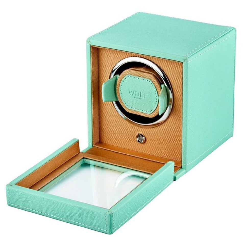 WOLF Seltzer Mint Peach Cub Watch Winder With Cover