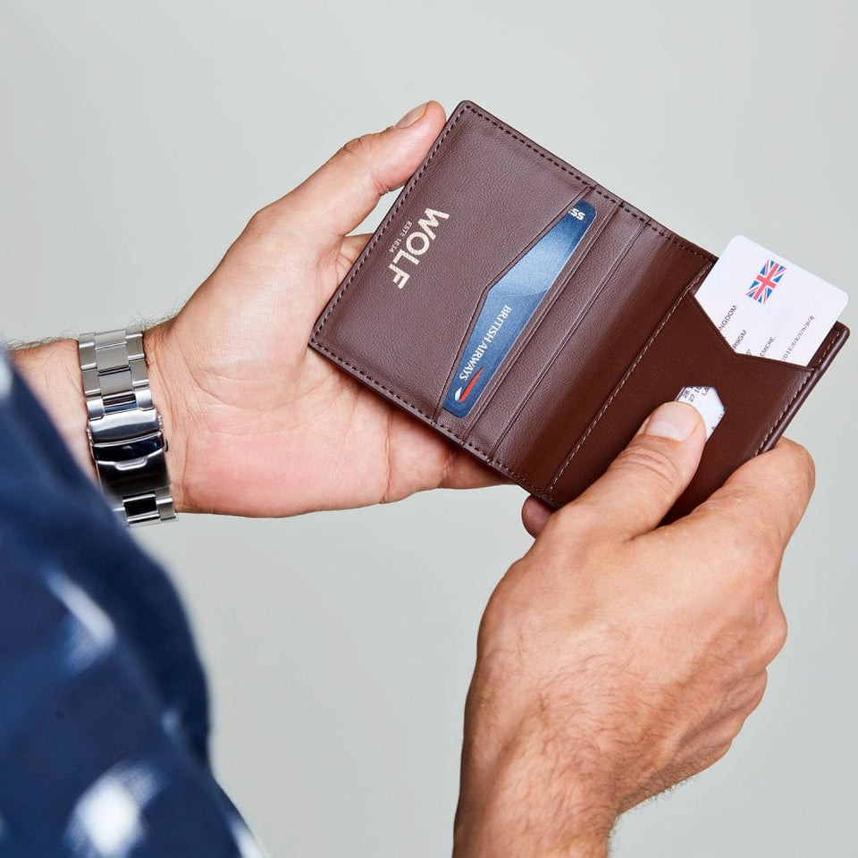 WOLF Signature Vegan ID Brown Card Case