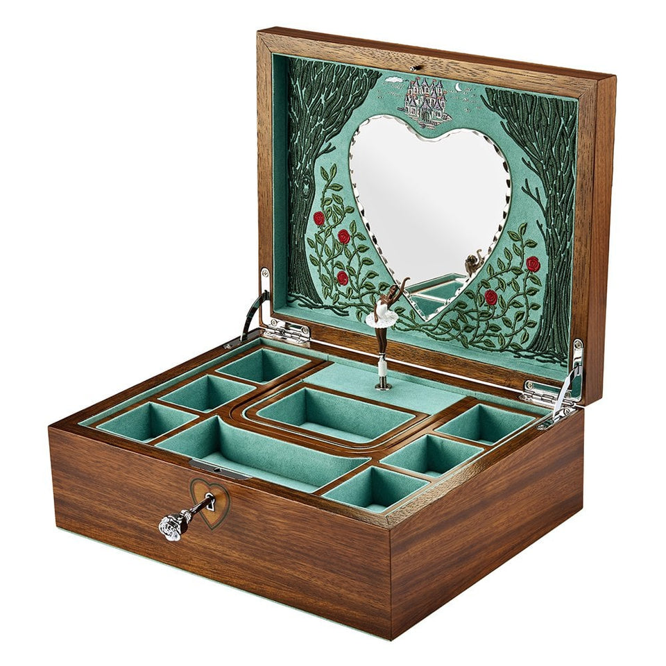 WOLF Sleeping Beauty Walnut Wood Ballet Musical Jewellery Box
