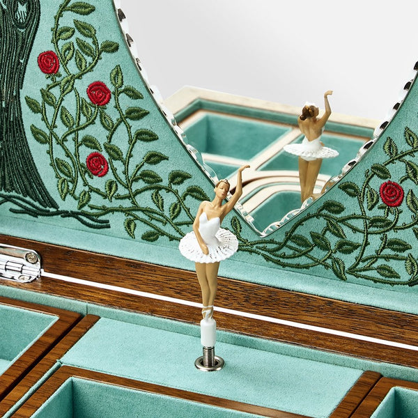 WOLF Sleeping Beauty Walnut Wood Ballet Musical Jewellery Box