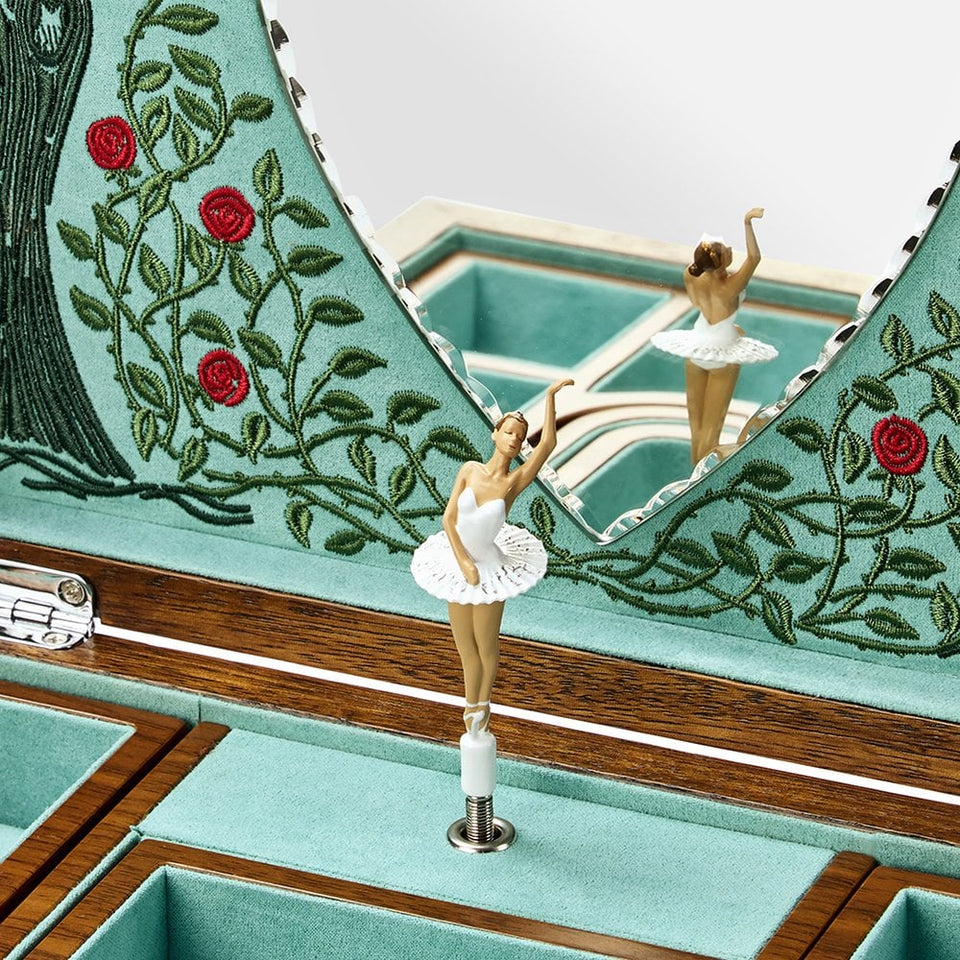 WOLF Sleeping Beauty Walnut Wood Ballet Musical Jewellery Box