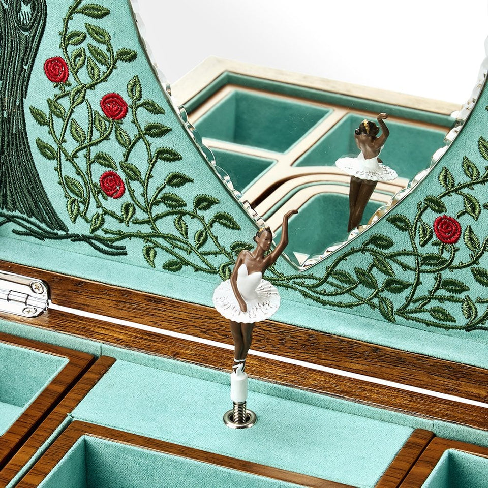 WOLF Sleeping Beauty Walnut Wood Ballet Musical Jewellery Box