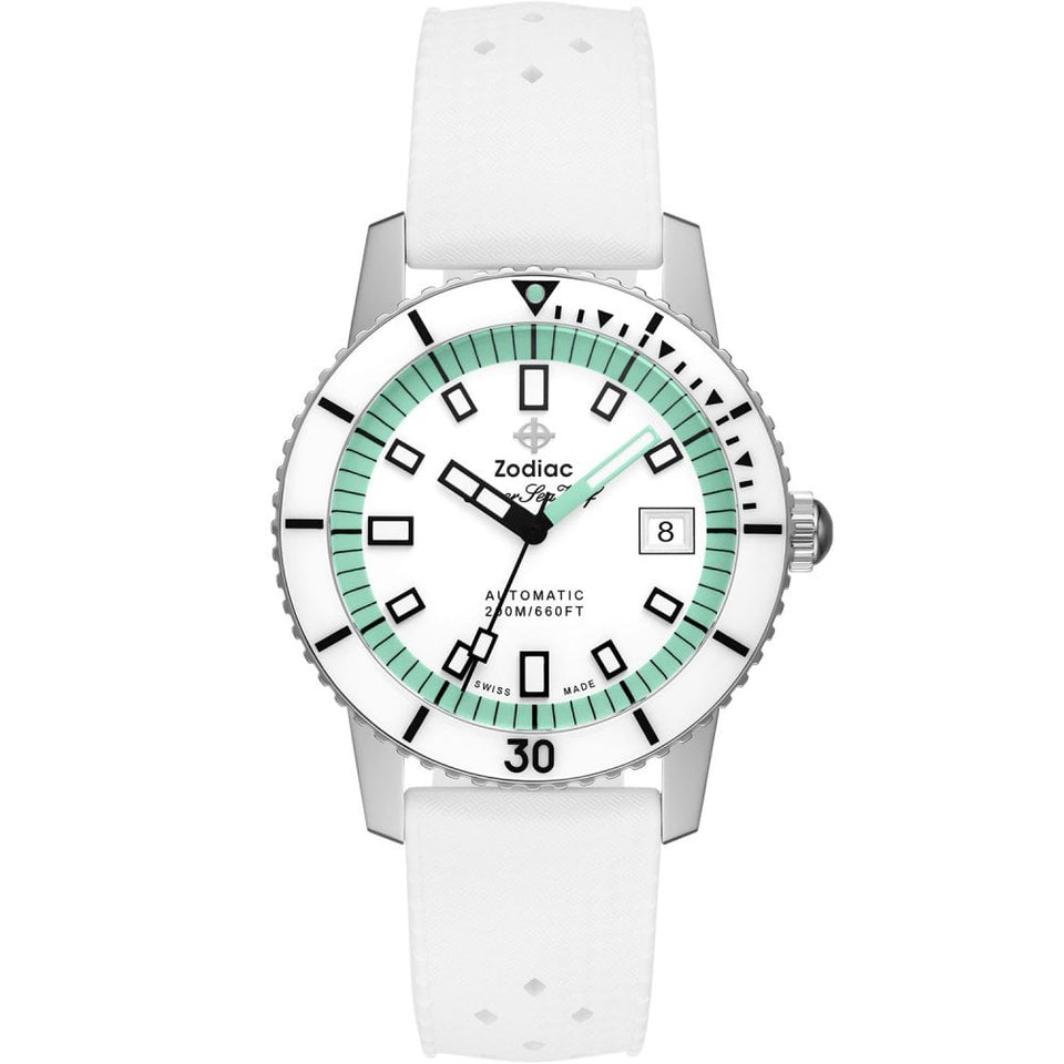 Zodiac SUPER SEA WOLF COMPRESSION White Rubber 40mm Automatic Watch
