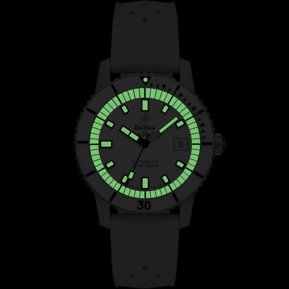 Zodiac SUPER SEA WOLF COMPRESSION White Rubber 40mm Automatic Watch