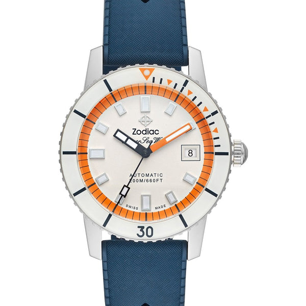 Zodiac Men's SUPER SEA WOLF COMPRESSION Diver Watch, Orange & White