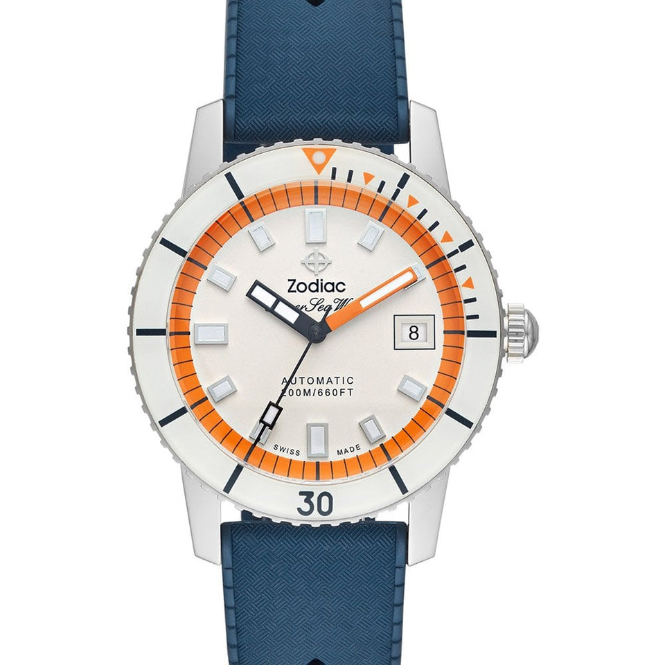 Zodiac Men's SUPER SEA WOLF COMPRESSION Diver Watch, Orange & White